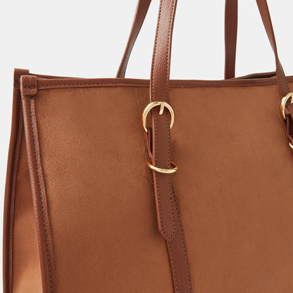 Brown Buckle Strap Suedette Shoulder Bag