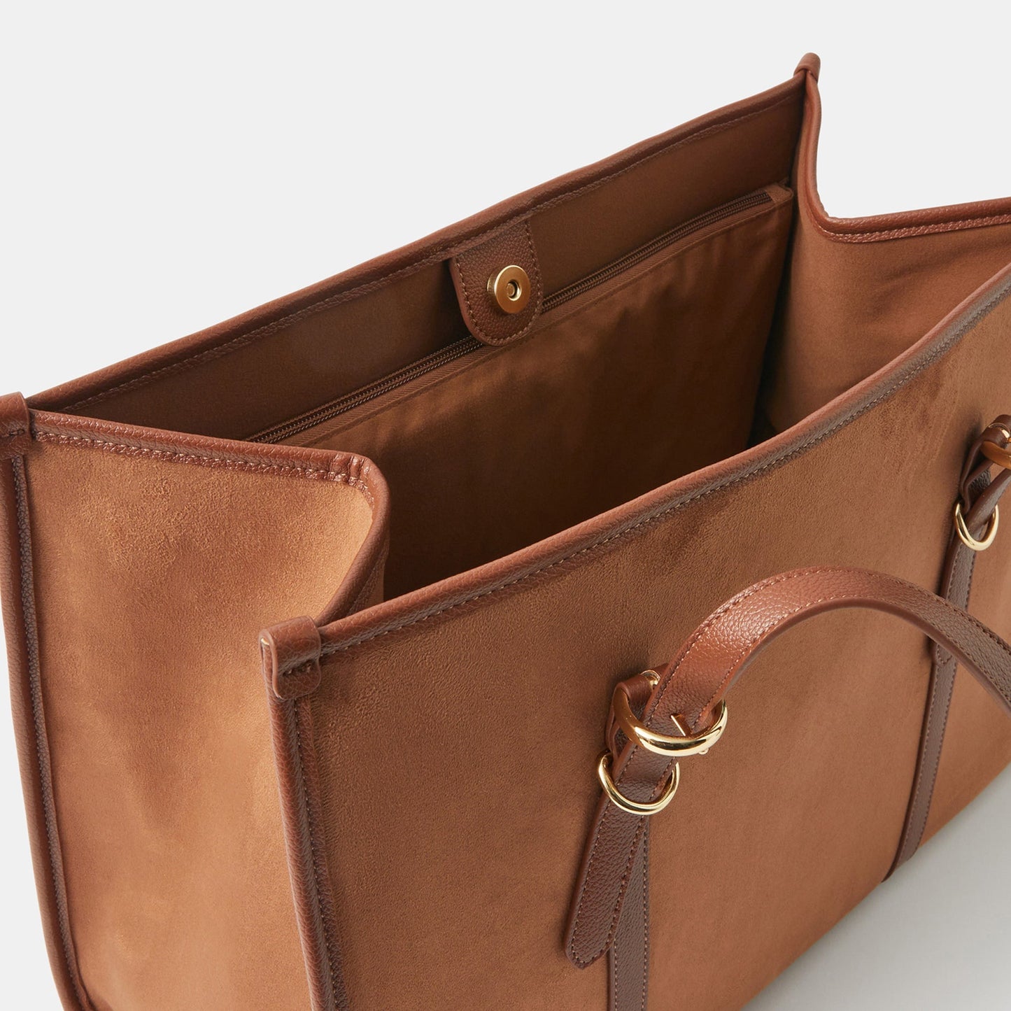 Brown Buckle Strap Suedette Shoulder Bag