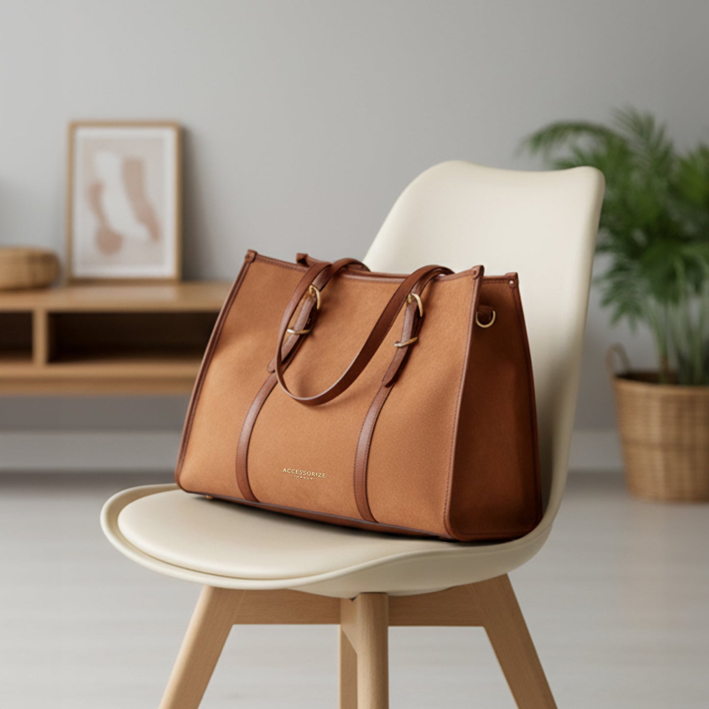 Brown Buckle Strap Suedette Shoulder Bag