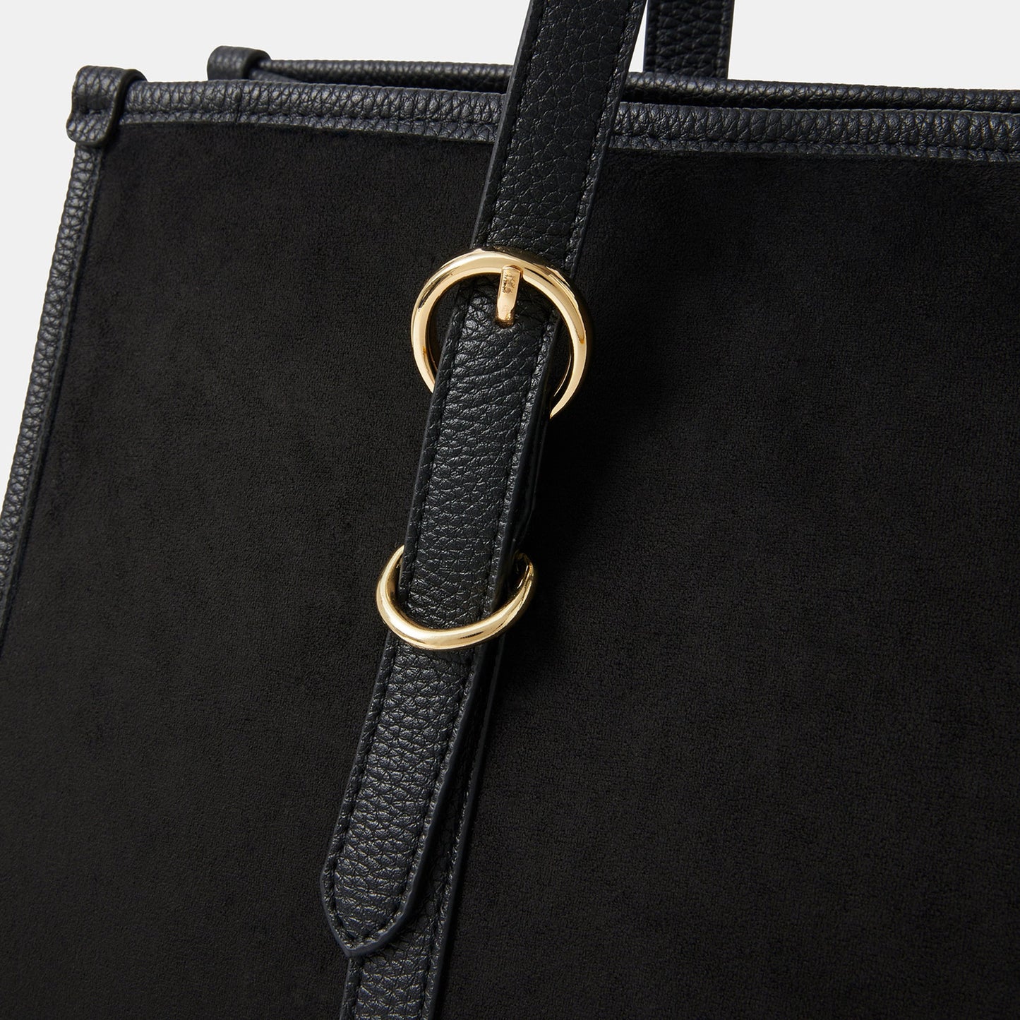 Black Buckle Strap Suedette Shoulder Bag