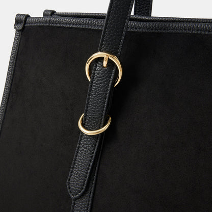 Black Buckle Strap Suedette Shoulder Bag