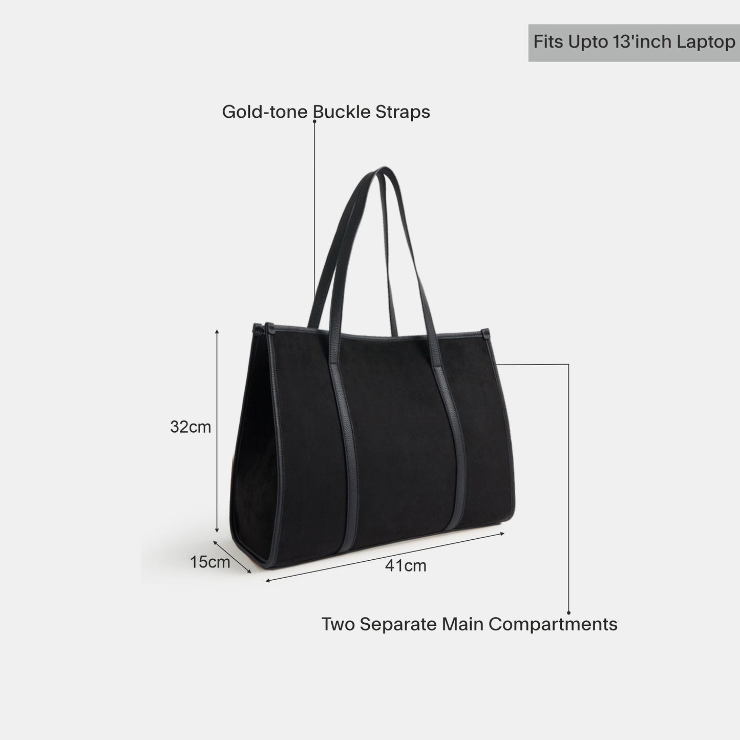Black Buckle Strap Suedette Shoulder Bag