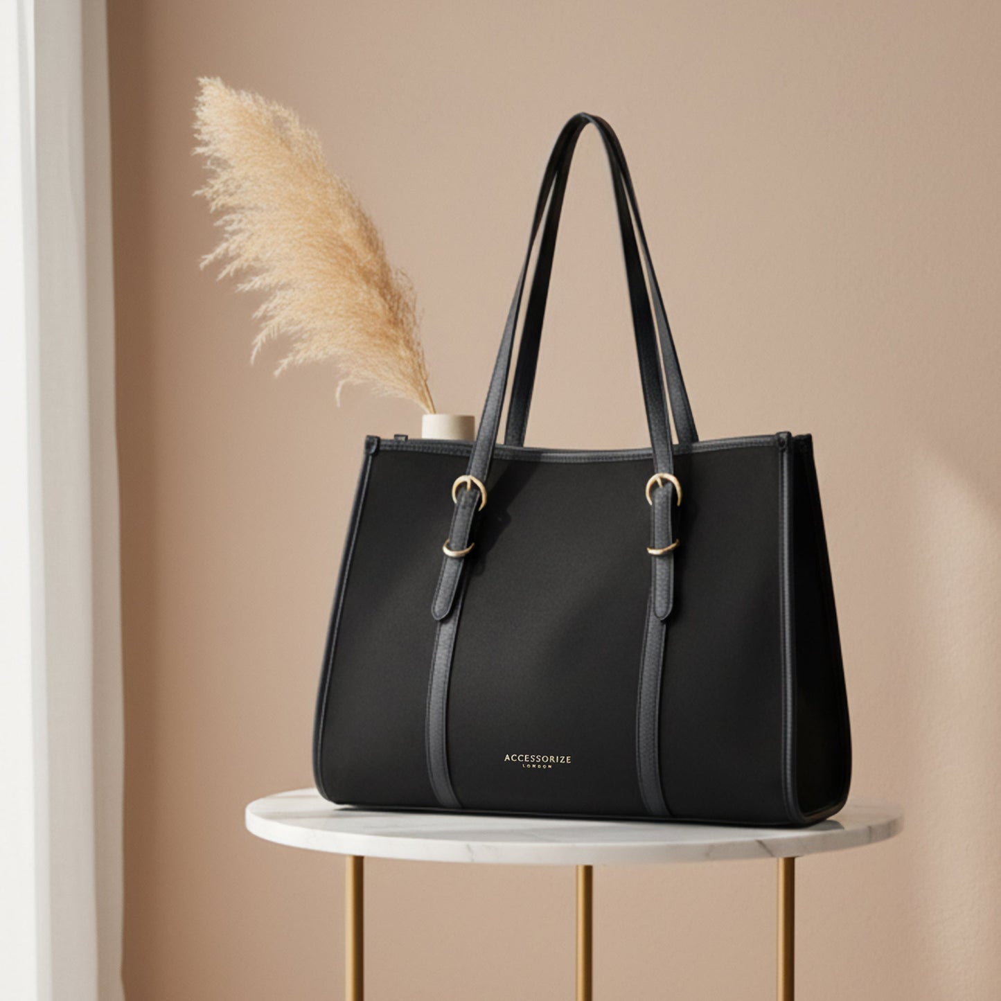 Black Buckle Strap Suedette Shoulder Bag