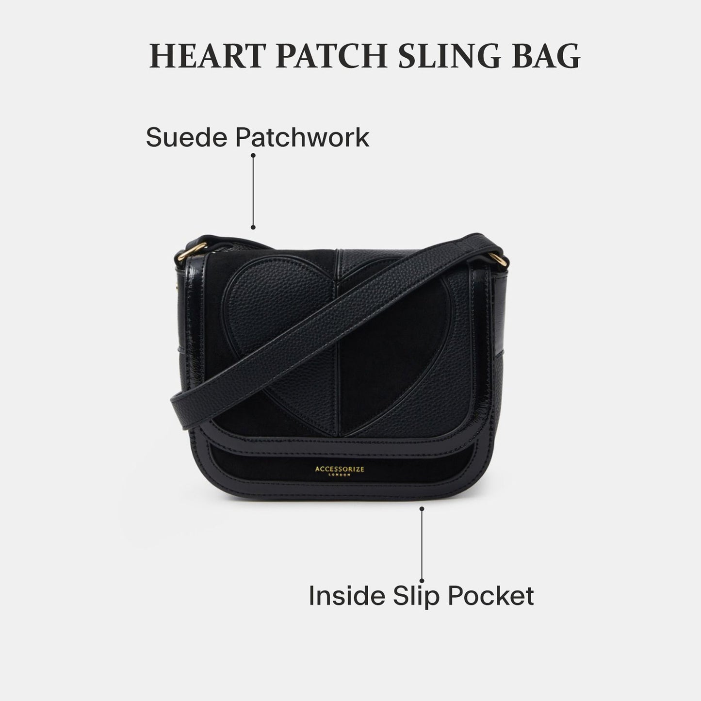 Black Heart Patch Sling Bag