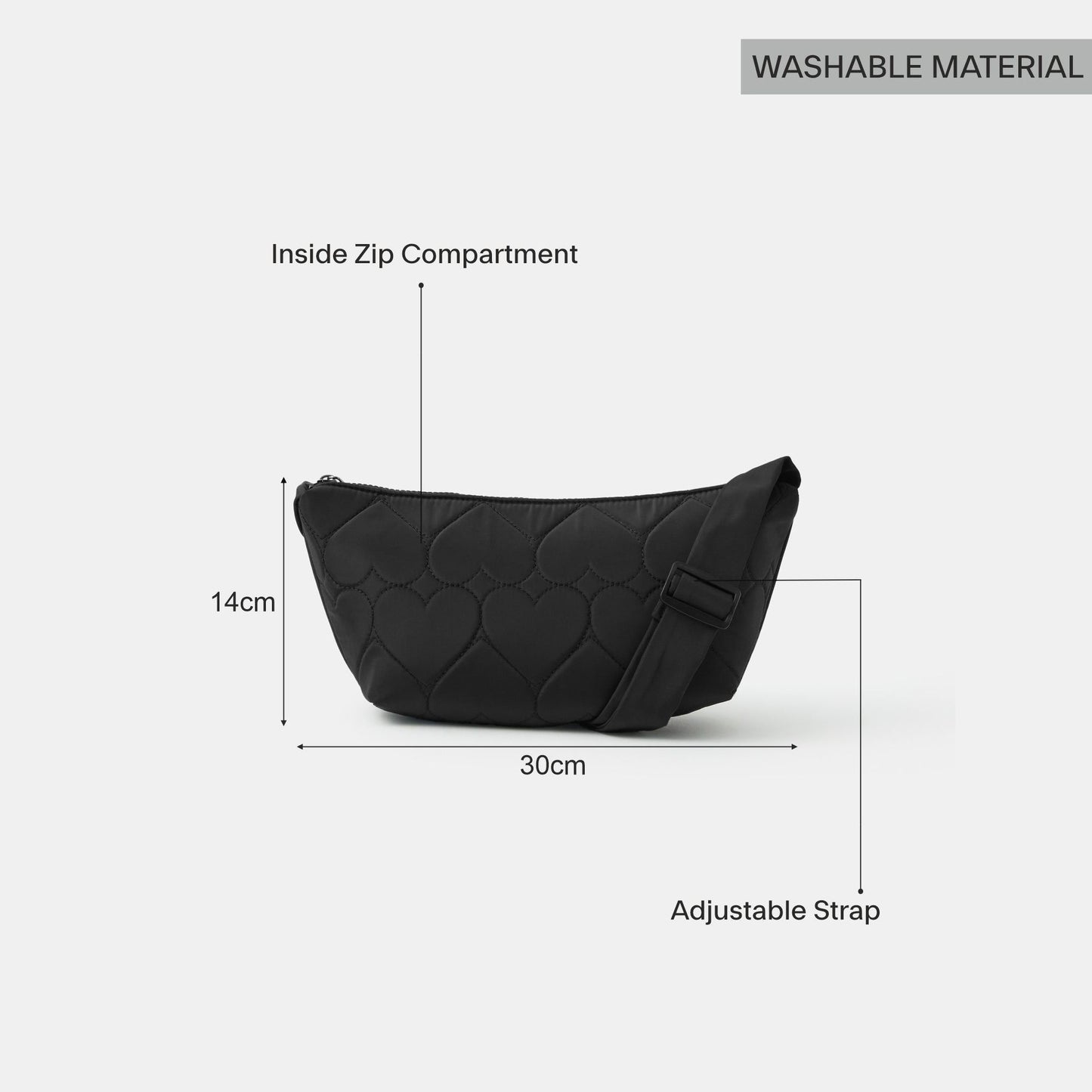 Black Heart Quilted Sling Sling Bag