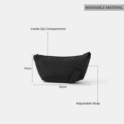 Black Heart Quilted Sling Sling Bag