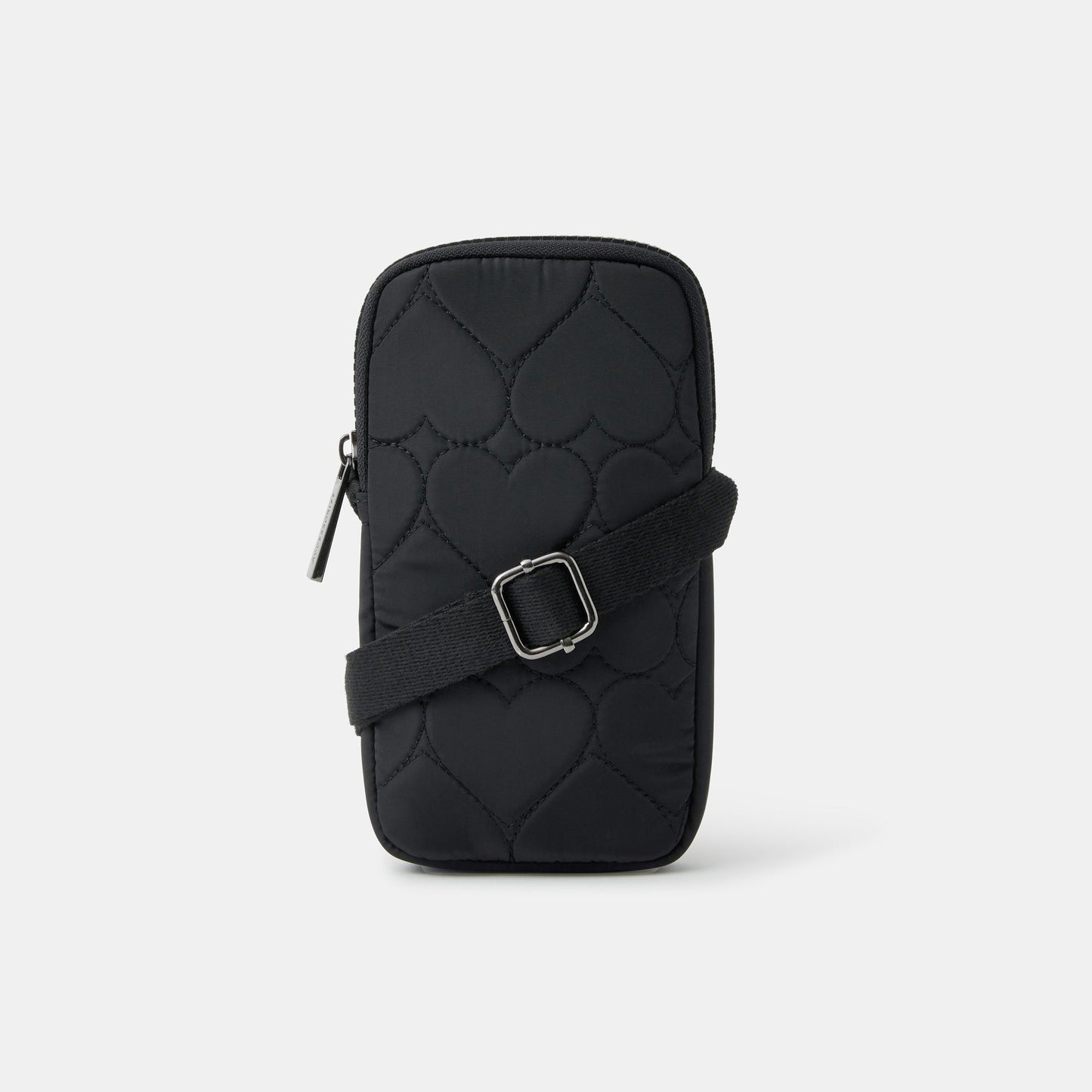 Black Heart Quilted Nylon Phone Bag