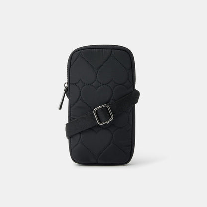 Black Heart Quilted Nylon Phone Bag