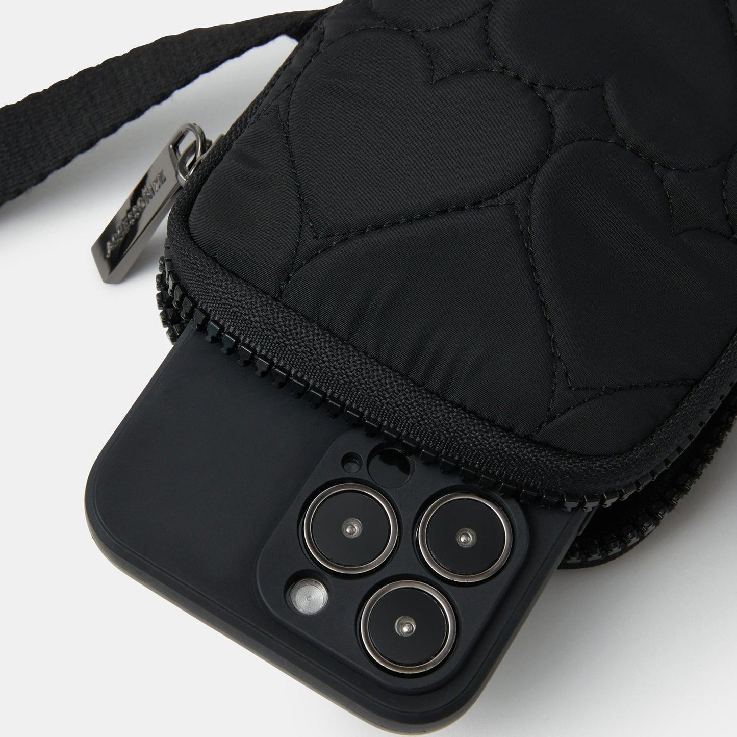 Black Heart Quilted Nylon Phone Bag