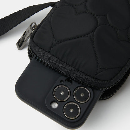 Black Heart Quilted Nylon Phone Bag