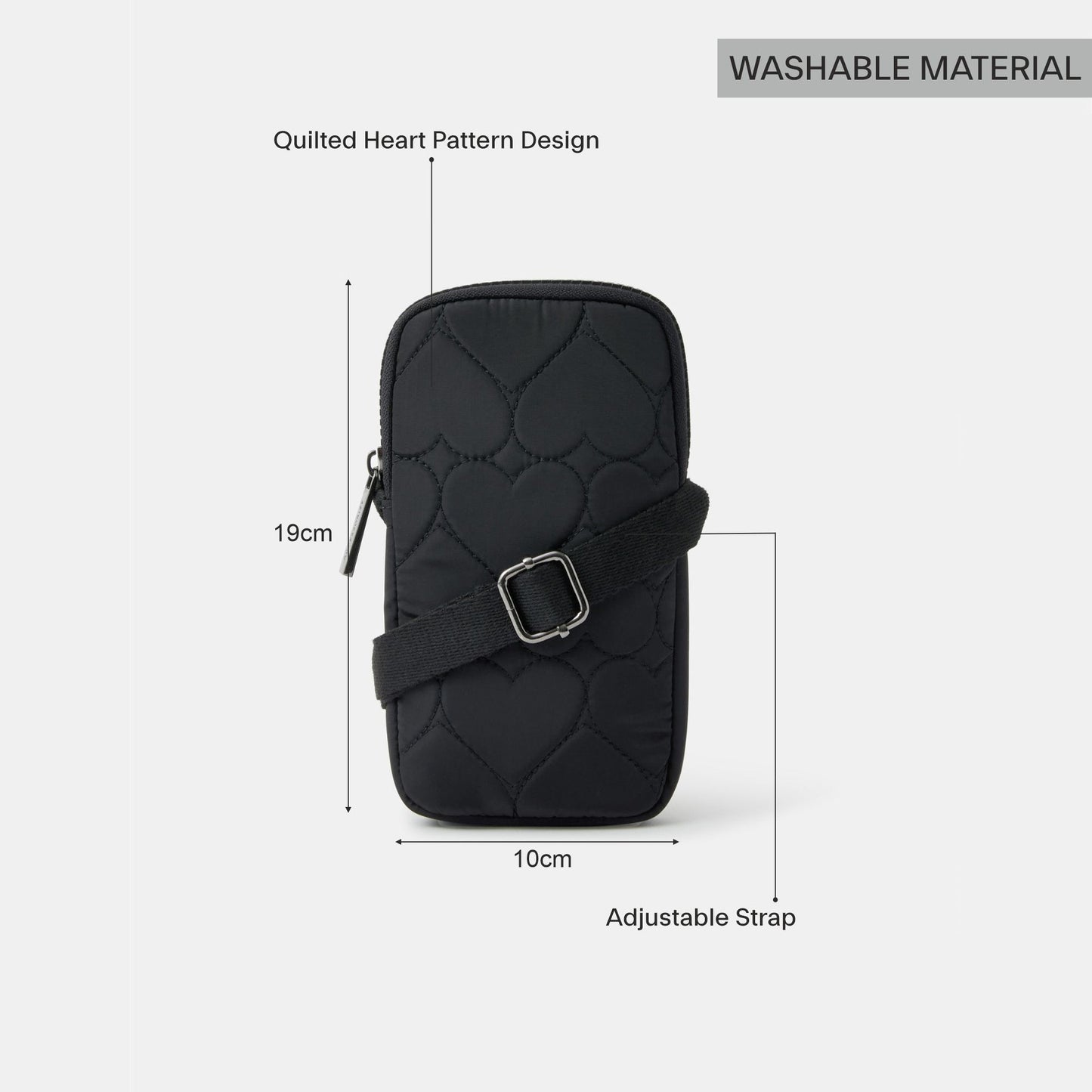 Black Heart Quilted Nylon Phone Bag