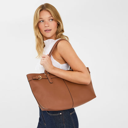 Brown Buckle Strap Tote Bag