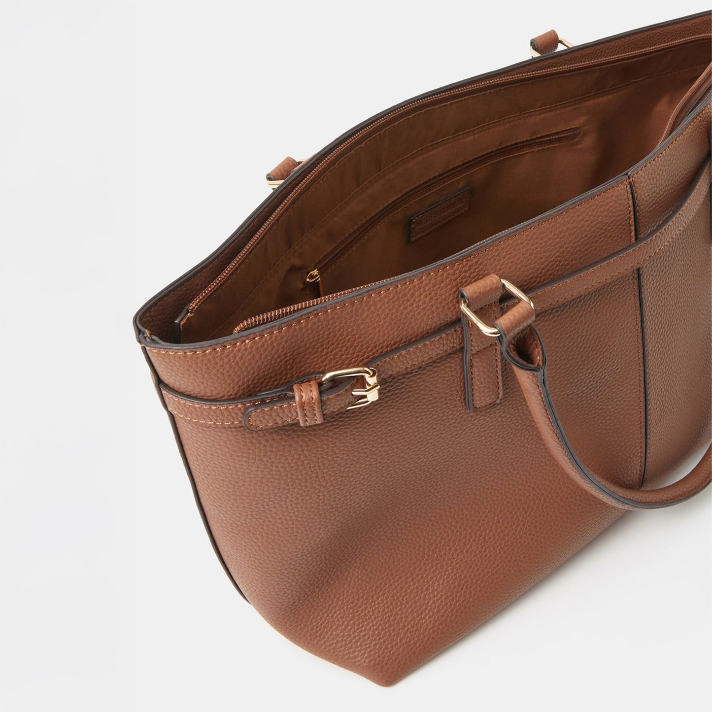 Brown Buckle Strap Tote Bag