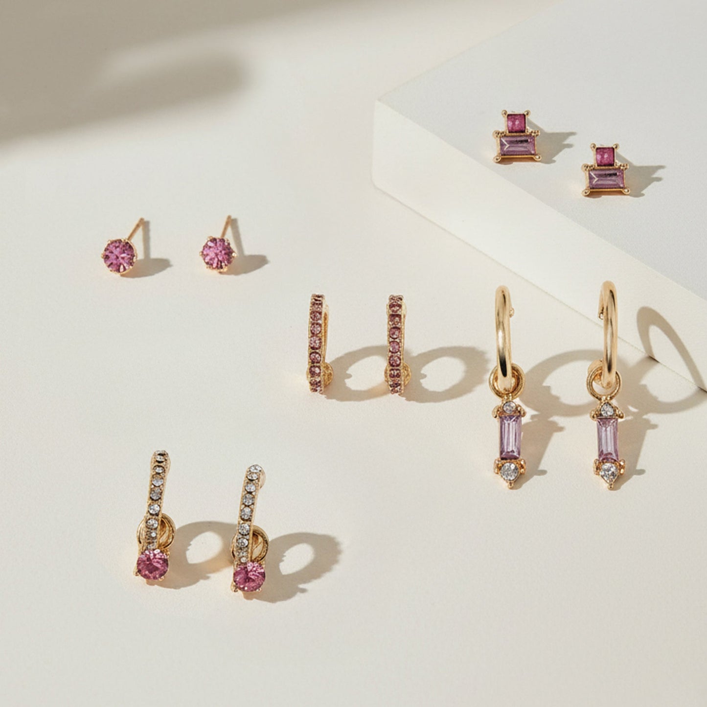 Pink Gem Diamante Stud & Hoop Earrings Pack of 5