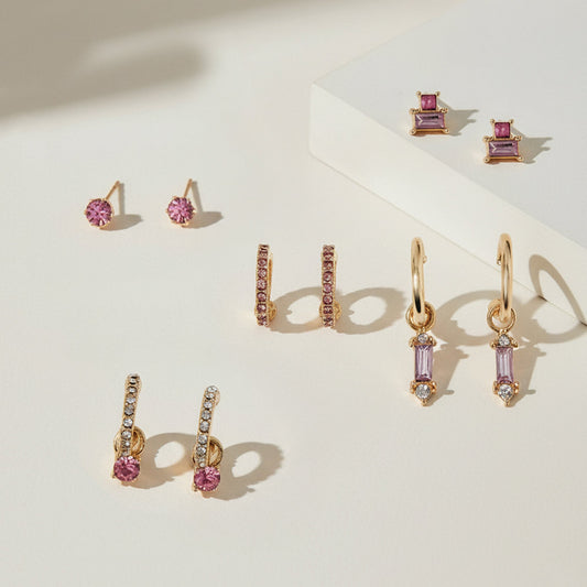 Pink Gem Diamante Stud & Hoop Earrings Pack of 5