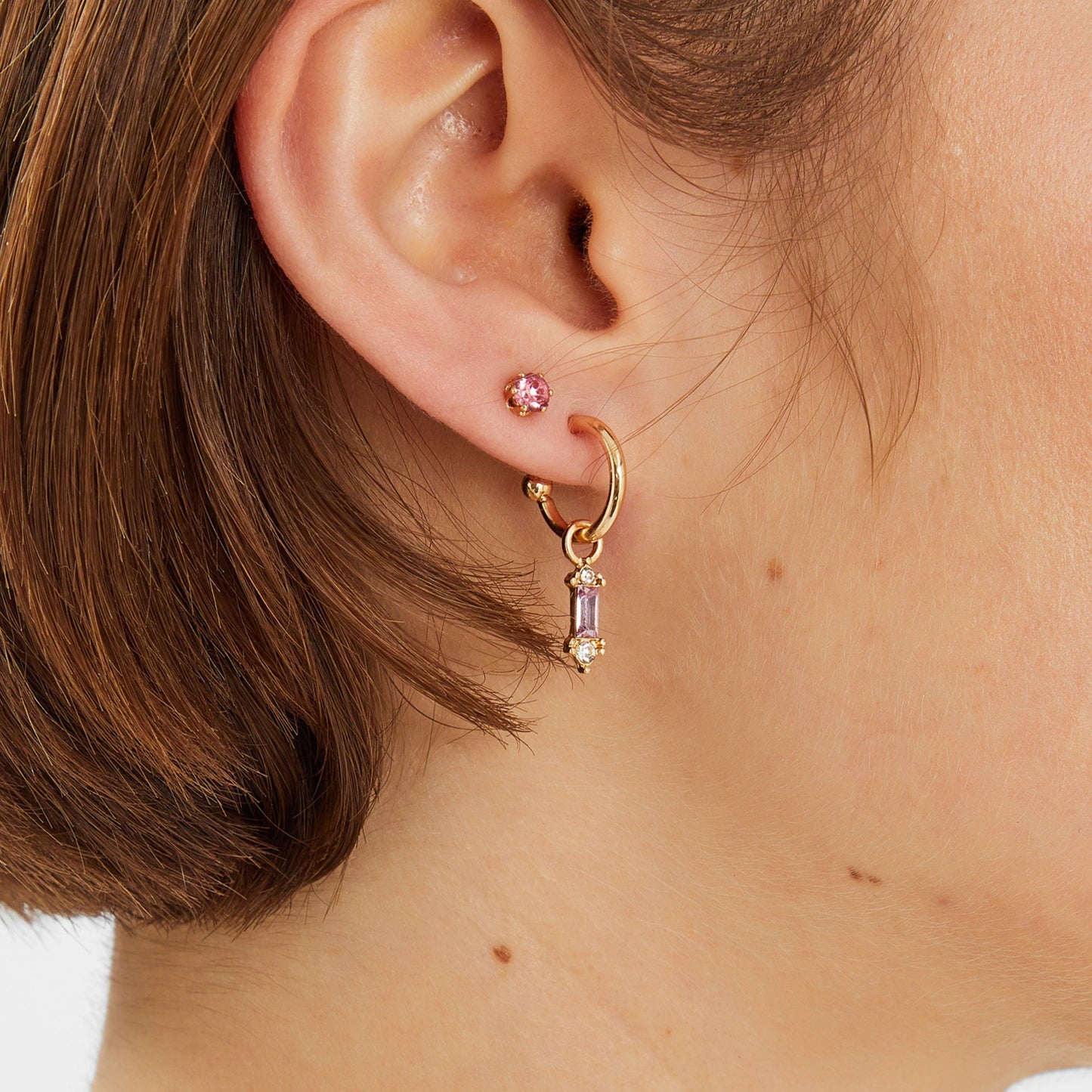 Pink Gem Diamante Stud & Hoop Earrings Pack of 5