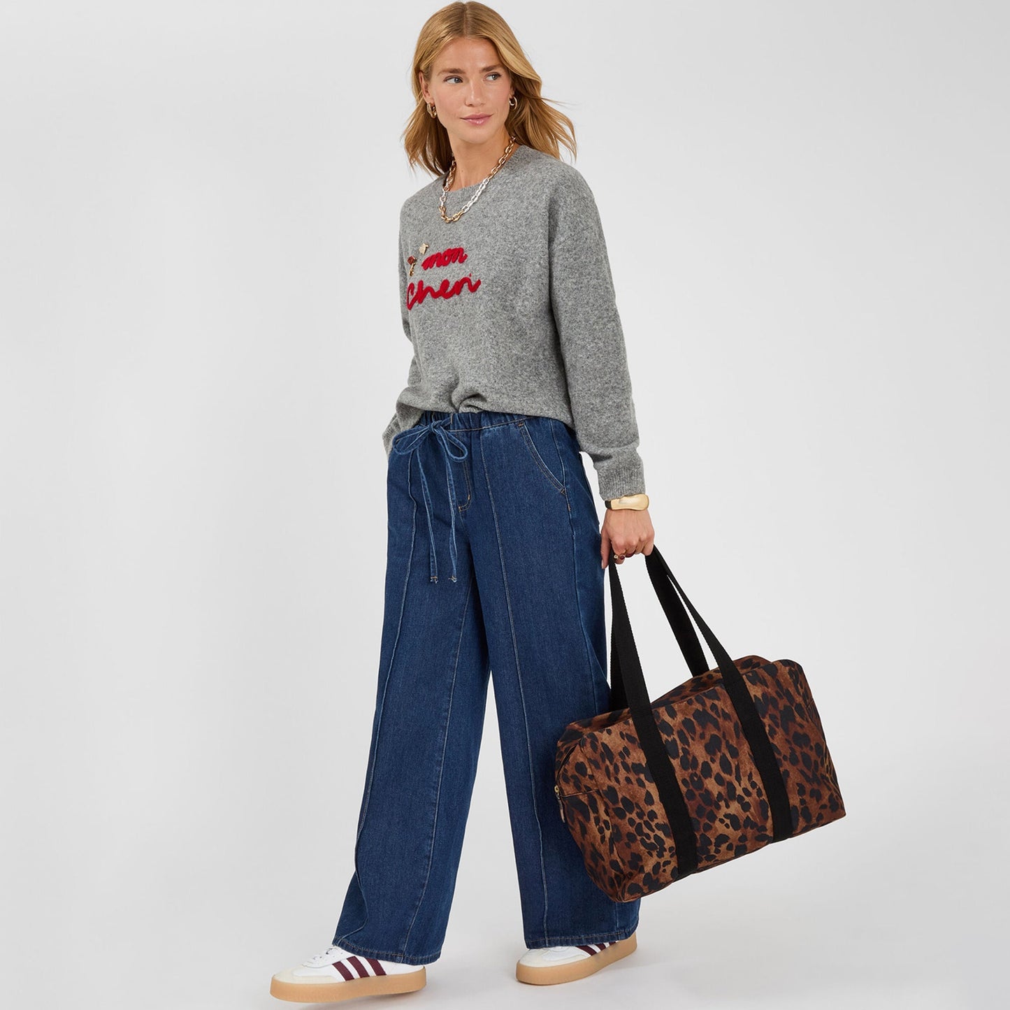 Brown Leopard Print Canvas Weekend Bag