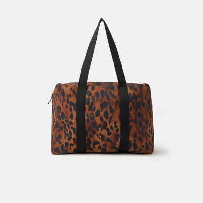 Brown Leopard Print Canvas Weekend Bag