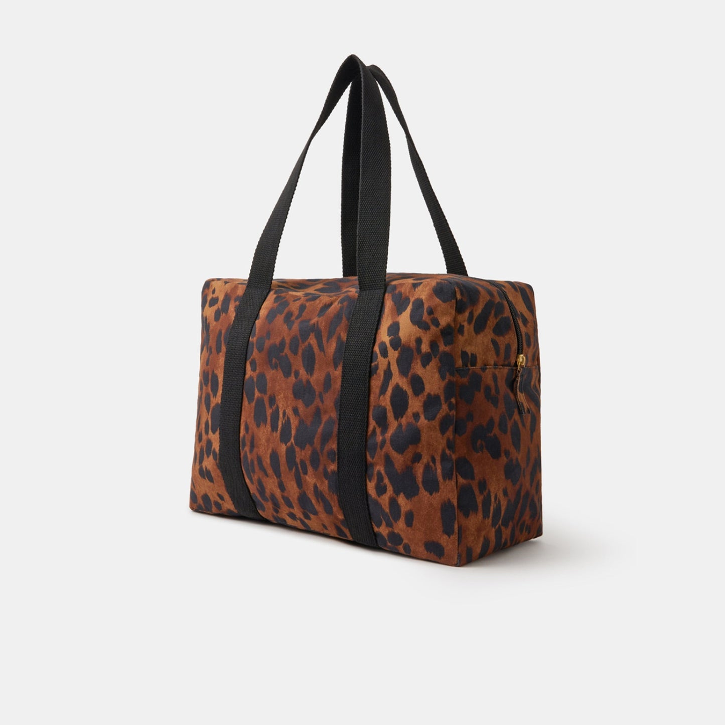 Brown Leopard Print Canvas Weekend Bag