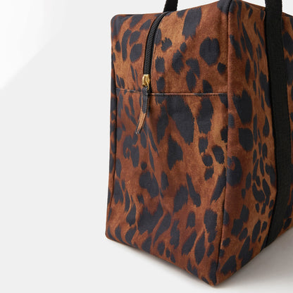 Brown Leopard Print Canvas Weekend Bag