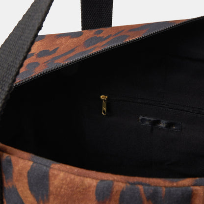 Brown Leopard Print Canvas Weekend Bag