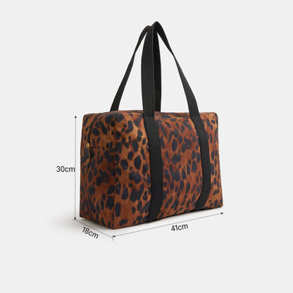 Brown Leopard Print Canvas Weekend Bag