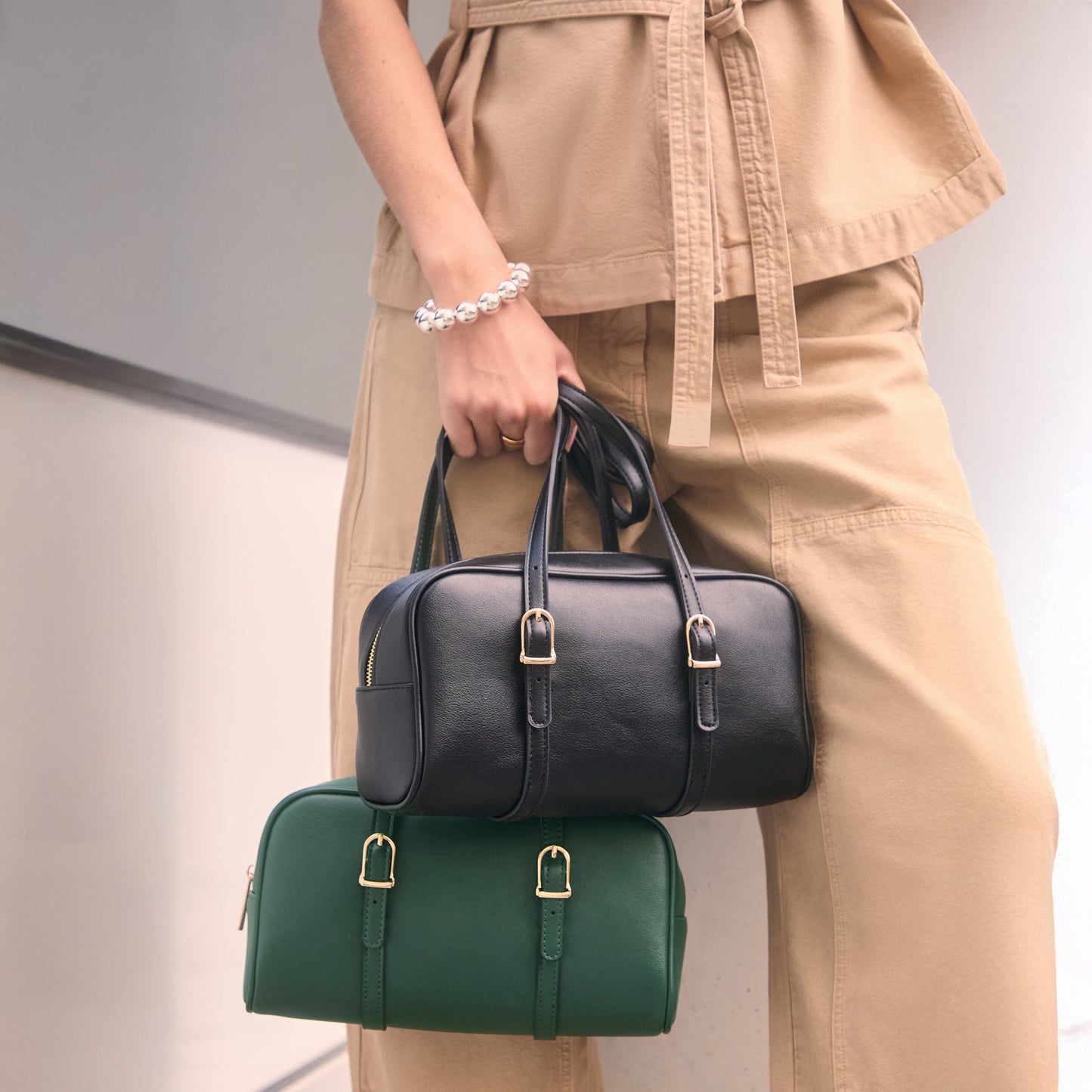 Green Buckle Strap Bowler Bag