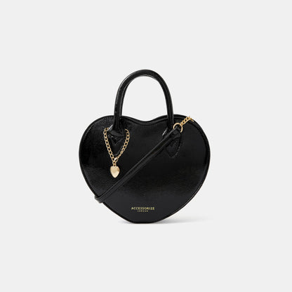 Black Patent Heart Handheld Sling