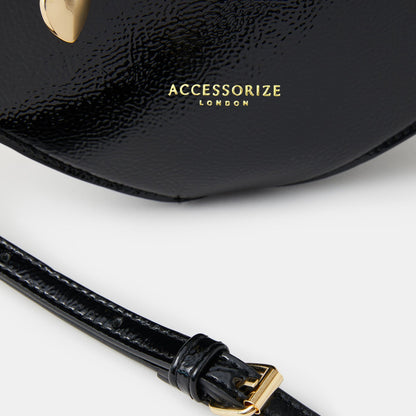 Black Patent Heart Handheld Sling