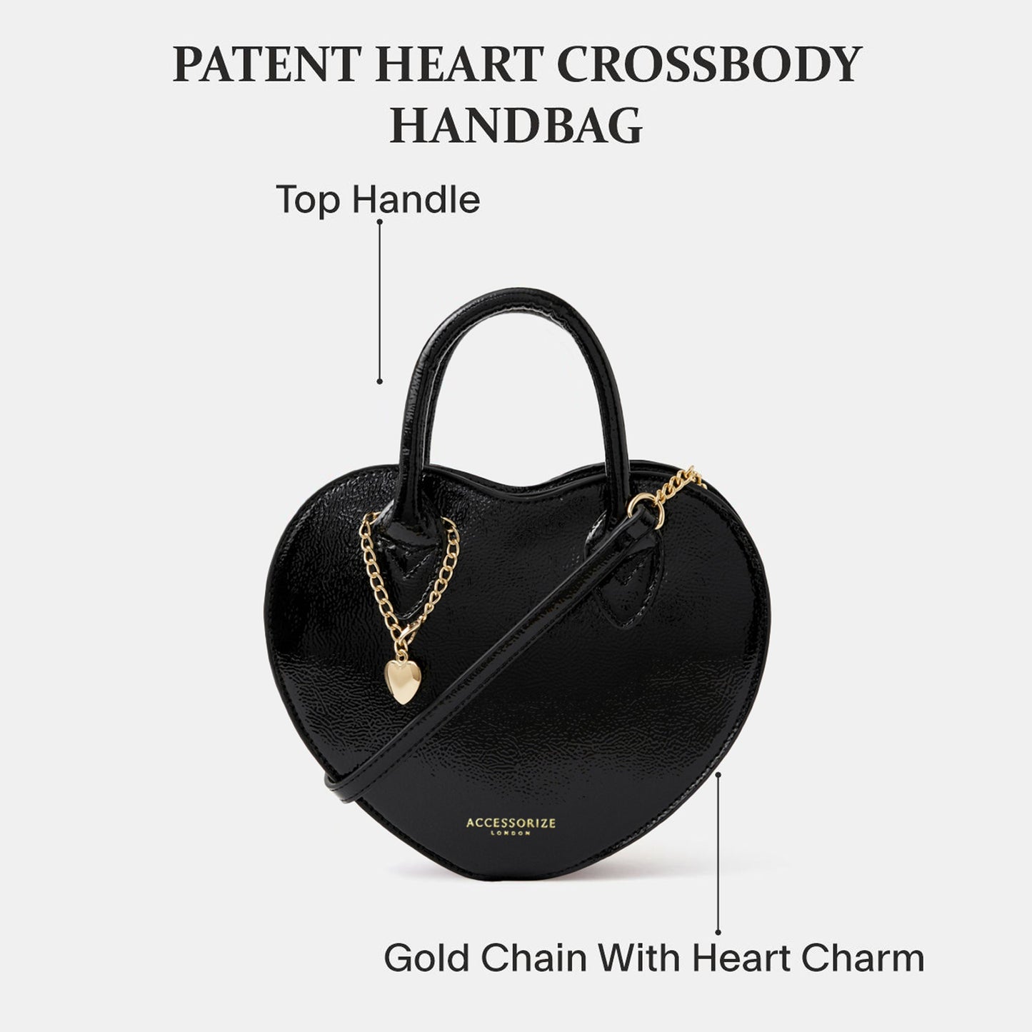 Black Patent Heart Handheld Sling