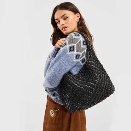 Black Large Woven Shoulder Bag