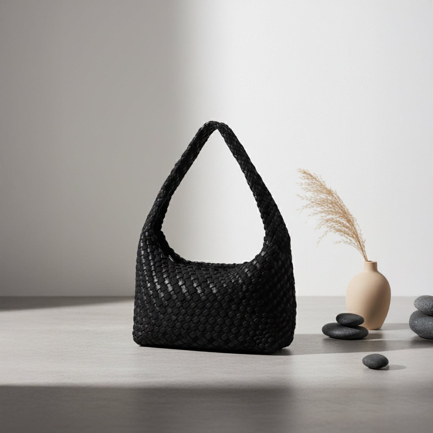 Black Large Woven Shoulder Bag