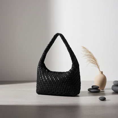 Black Large Woven Shoulder Bag