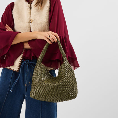 Olive Green Woven Shoulder Bag