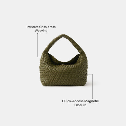 Olive Green Woven Shoulder Bag