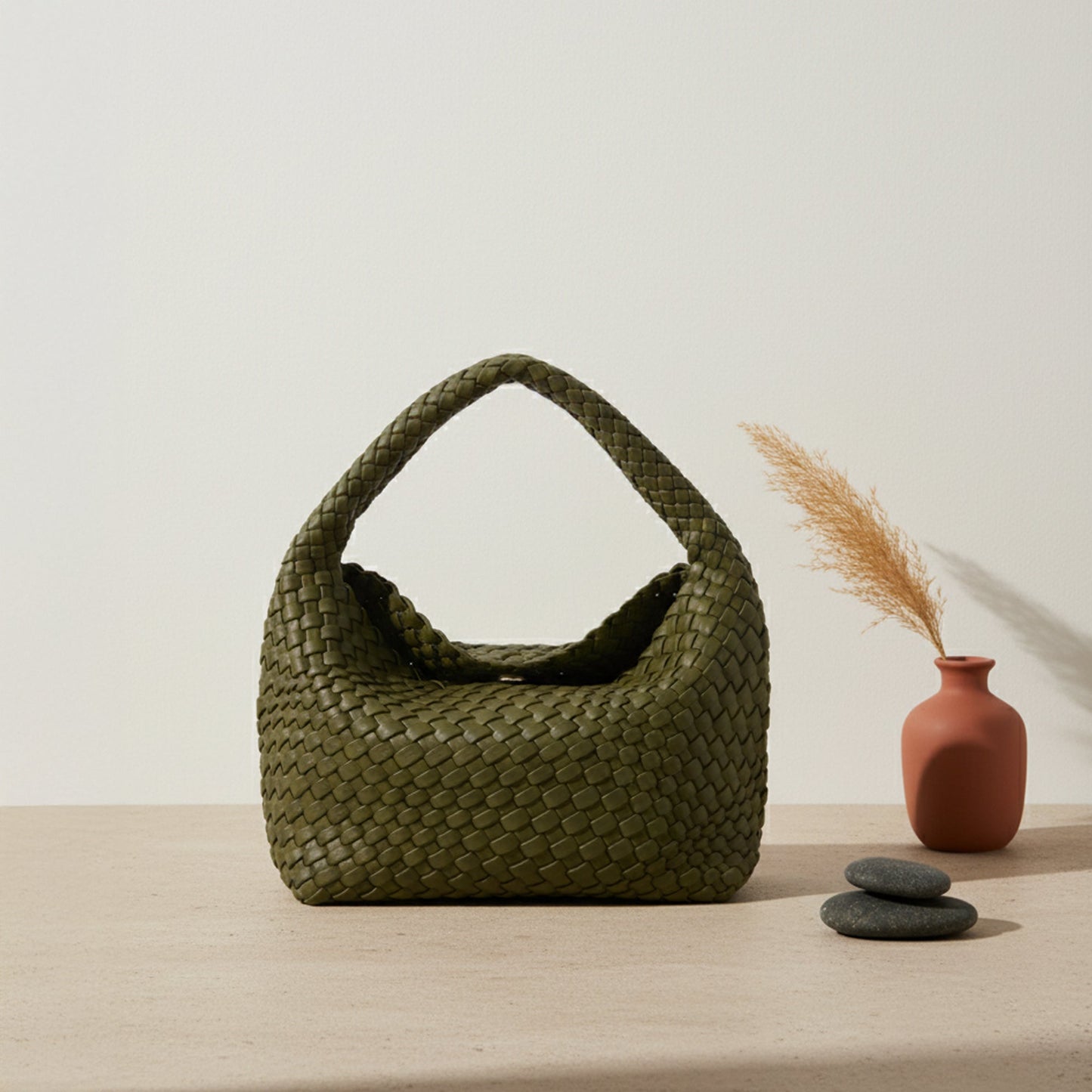 Olive Green Woven Shoulder Bag