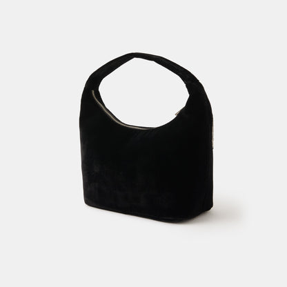 Black Heart Embellished Velvet Handbag