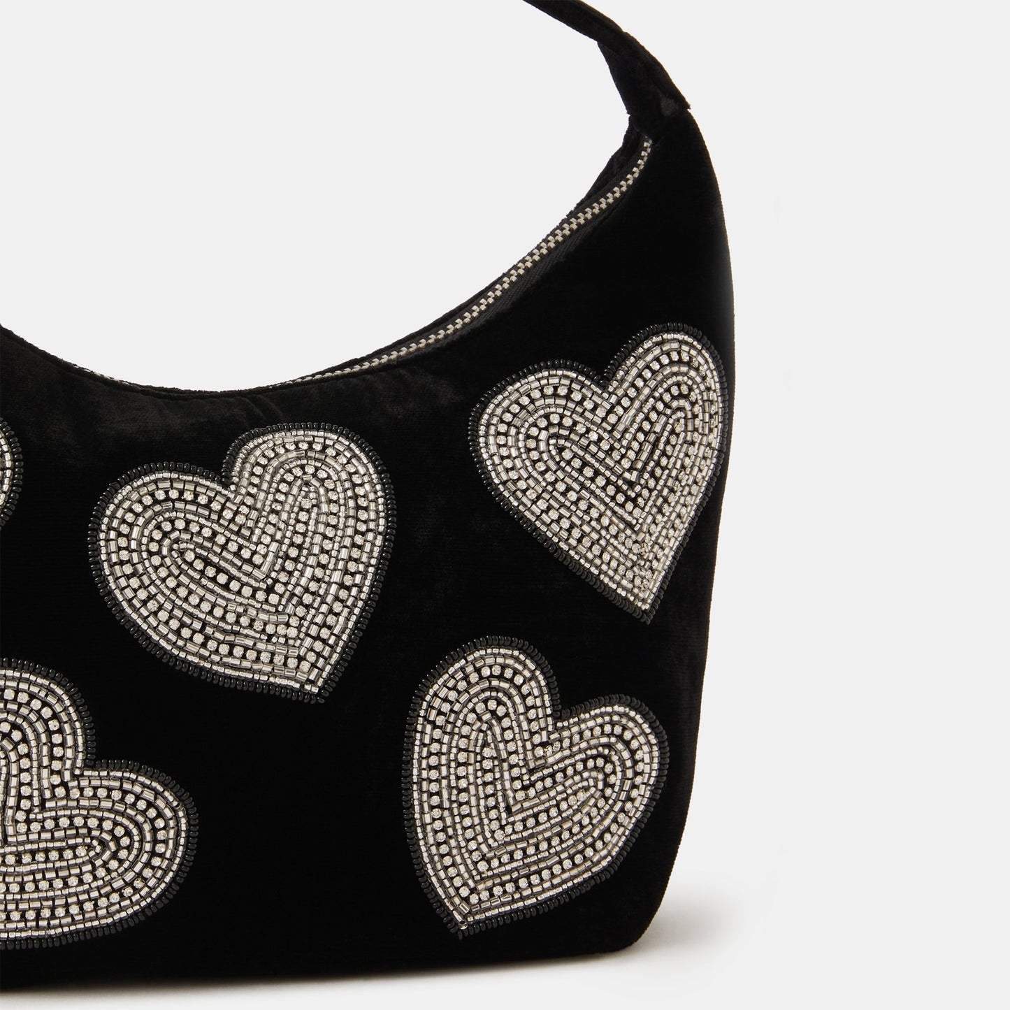 Black Heart Embellished Velvet Handbag