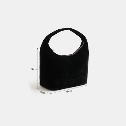 Black Heart Embellished Velvet Handbag