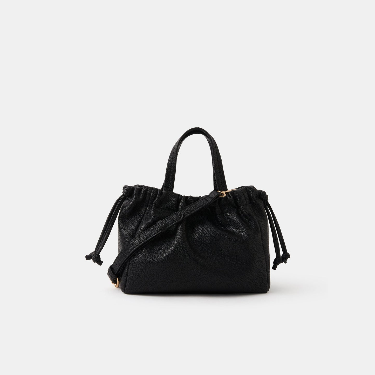 Black Textured Drawstring Sling Bag