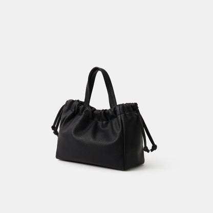 Black Textured Drawstring Sling Bag