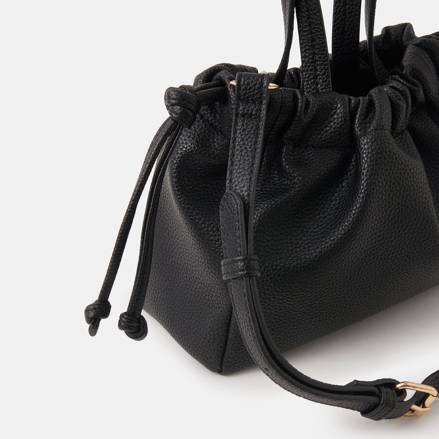 Black Textured Drawstring Sling Bag