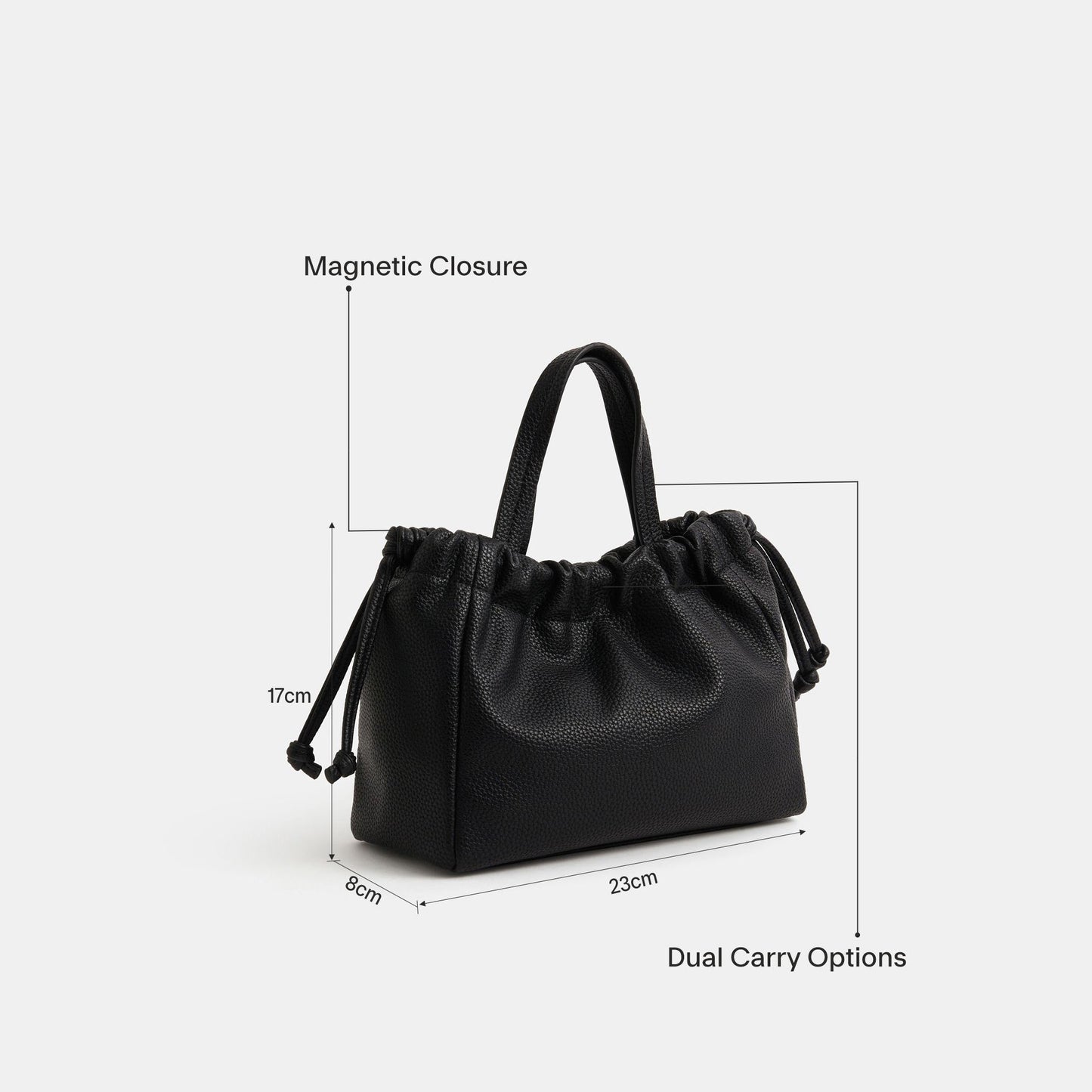 Black Textured Drawstring Sling Bag