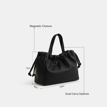 Black Textured Drawstring Sling Bag