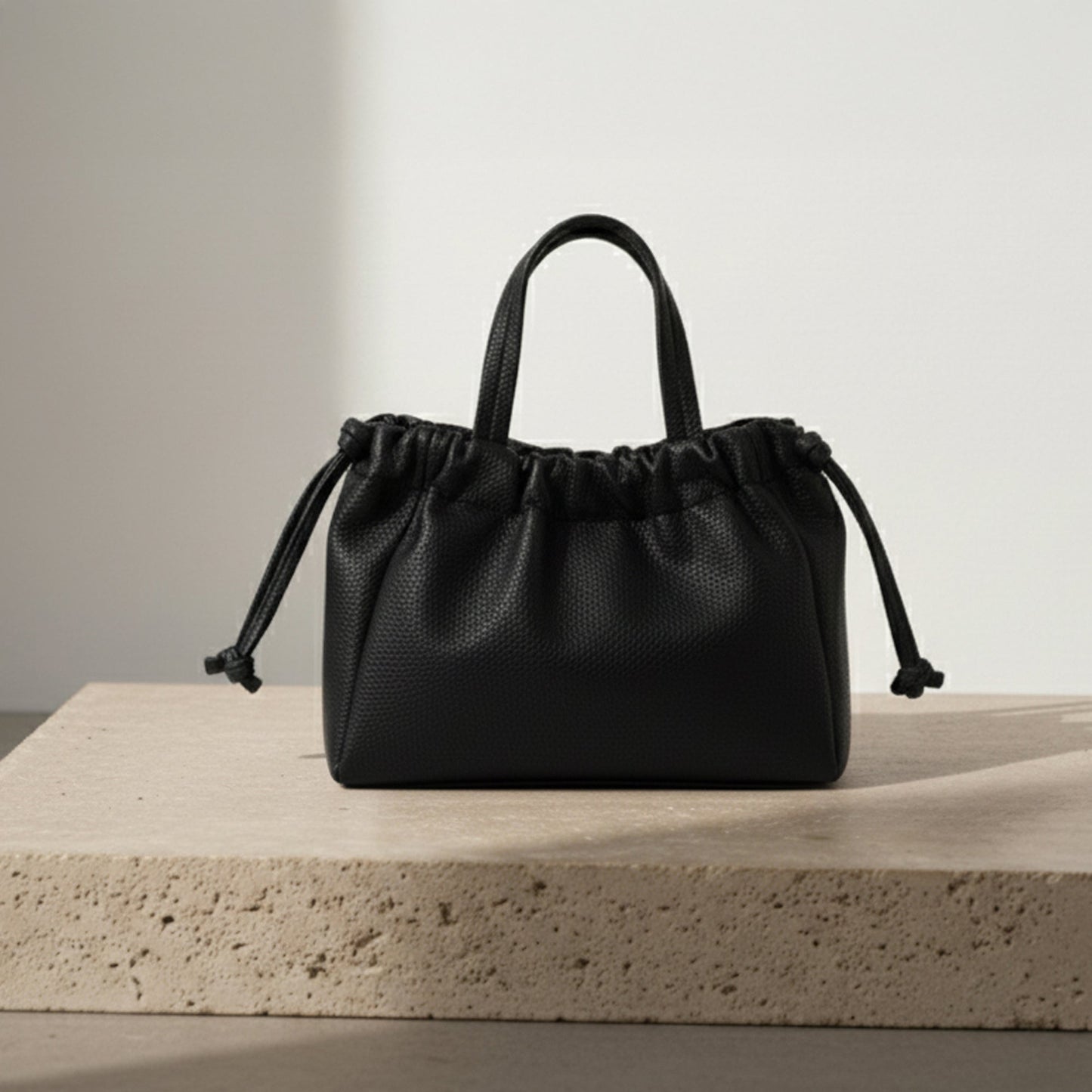 Black Textured Drawstring Sling Bag