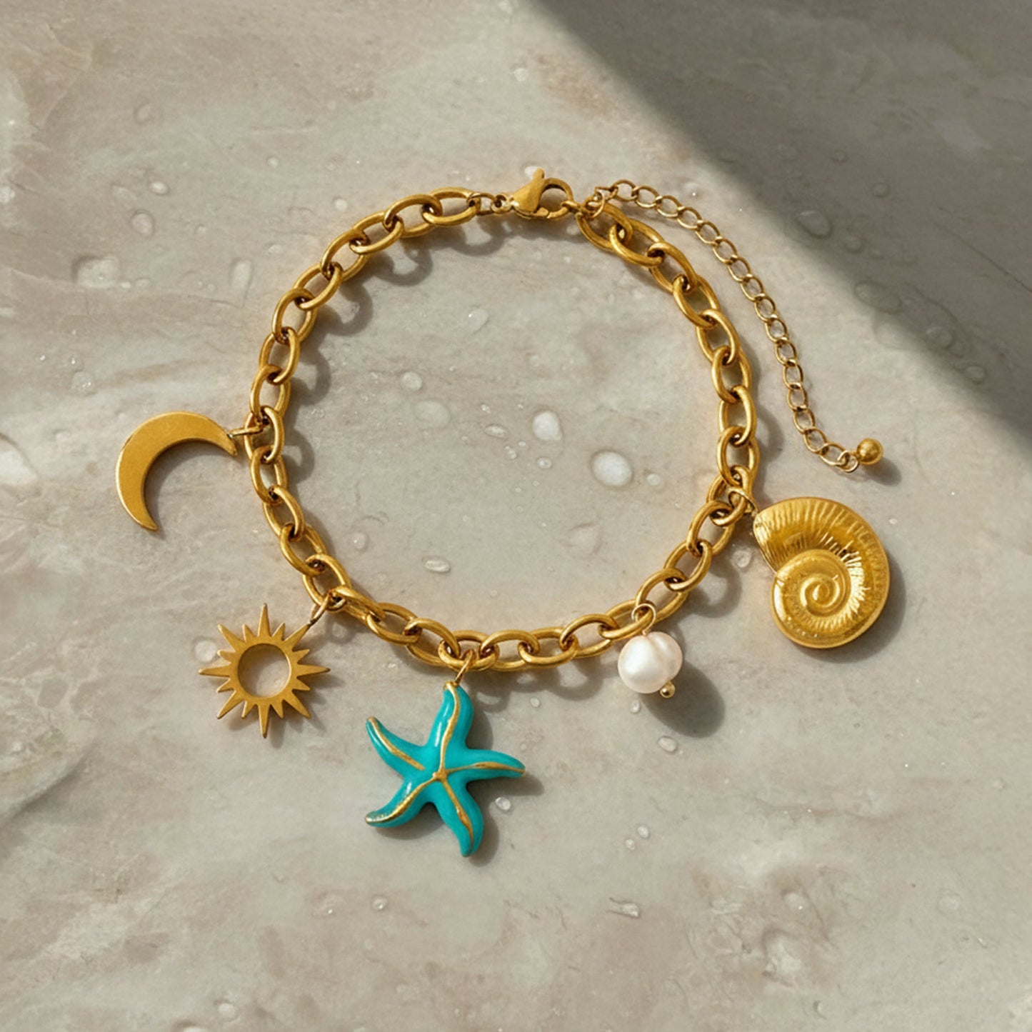 Waterproof Gold-Plated Stainless Steel Starfish Charm Bracelet