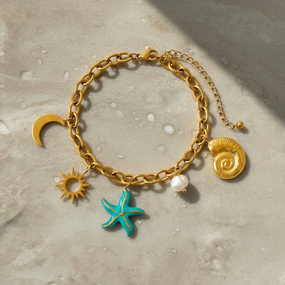 Waterproof Gold-Plated Stainless Steel Starfish Charm Bracelet