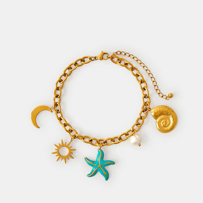 Waterproof Gold-Plated Stainless Steel Starfish Charm Bracelet