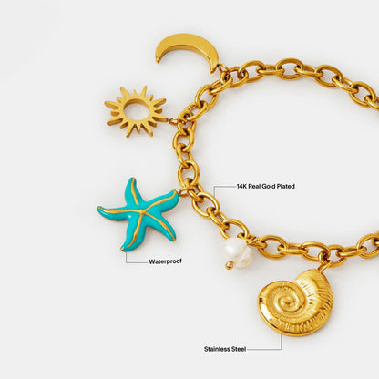 Waterproof Gold-Plated Stainless Steel Starfish Charm Bracelet
