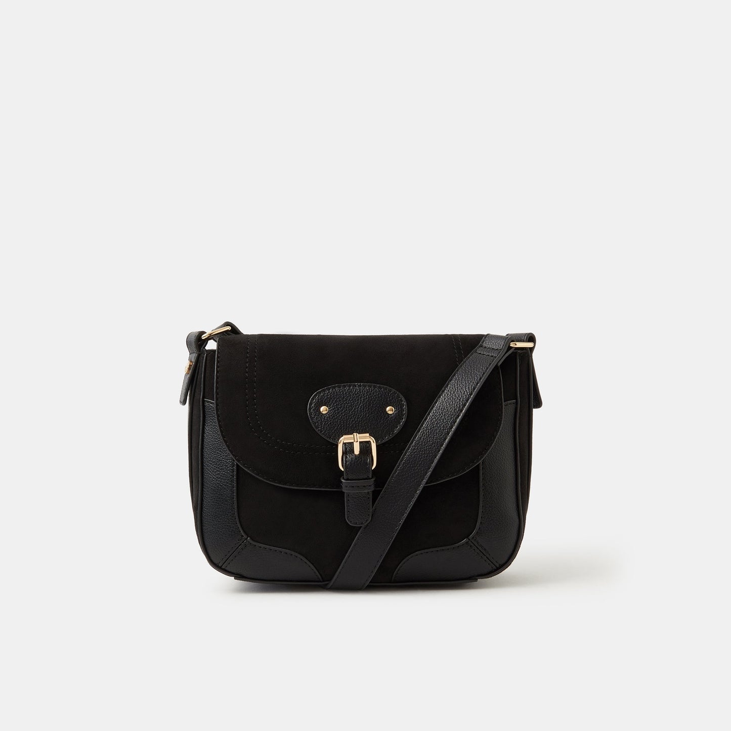 Black Faux Suede Saddle Sling Bag
